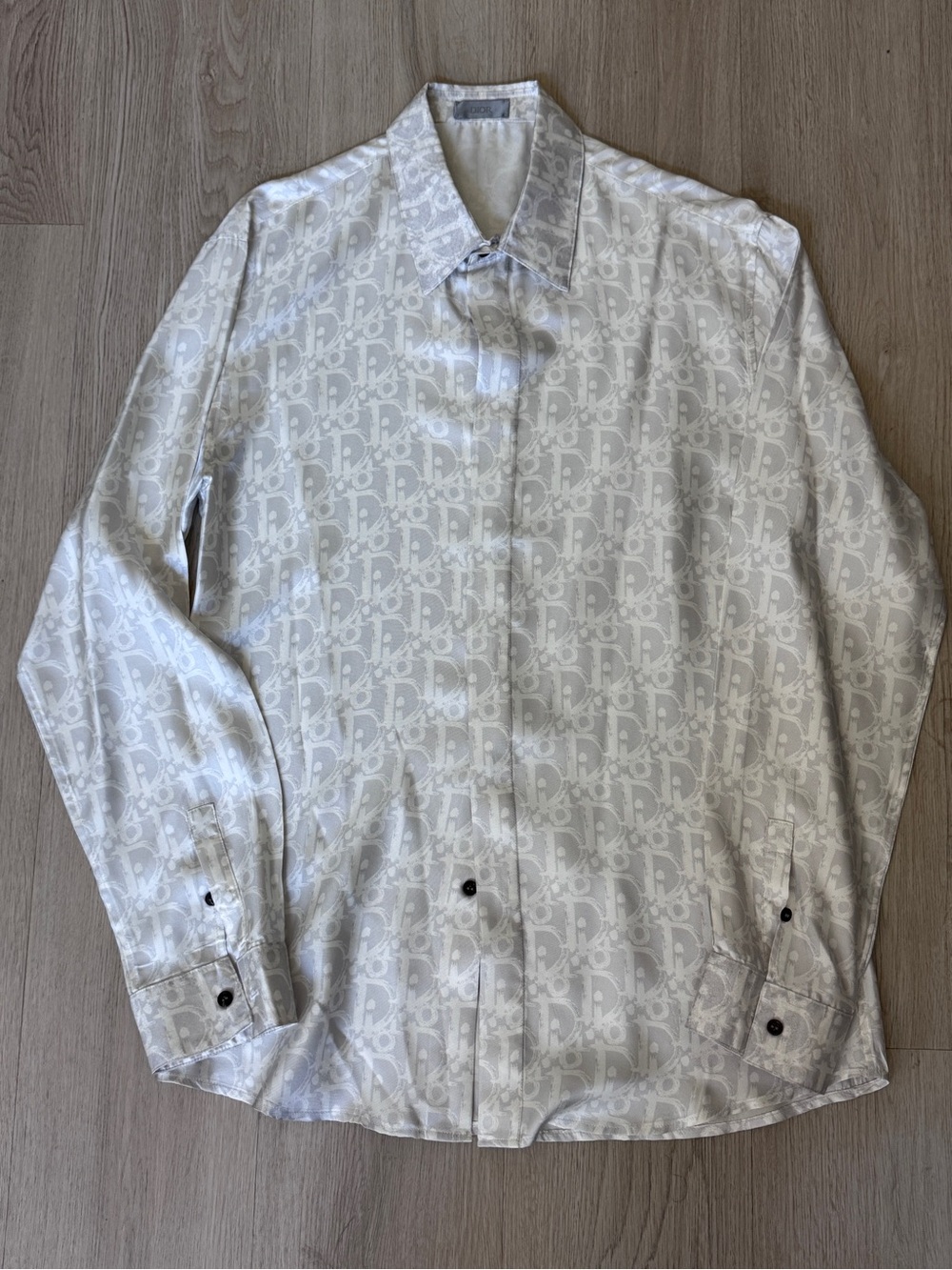 Dior Homme Oblique Silk Twill Long Sleeve Button Down Shirt Slim Fit EU41 Large